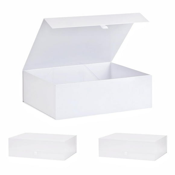 Caja de regalo PLINJOY extra grande blanca, paquete de 3 unidades, 42 x 36 x 14 cm con tapa
