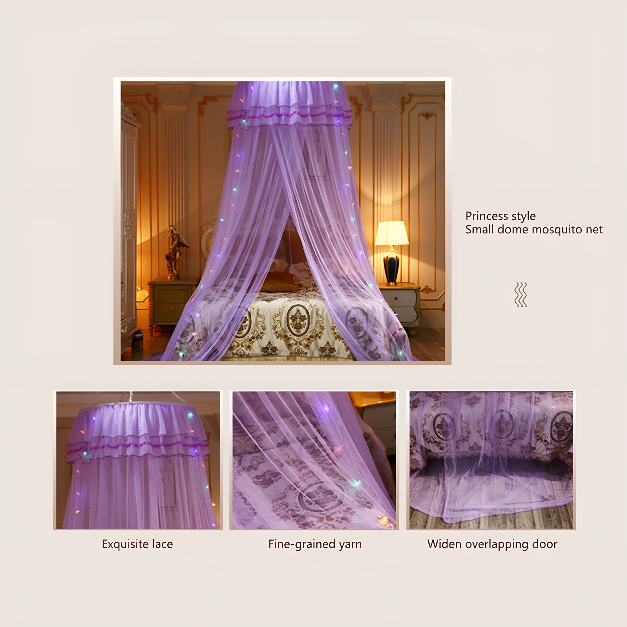 XIBUFE 2026 New Mosquito Net Bed Canopy for Girls,Princess-Style Round Hoop Bed Canopy,Dome Mosquito Netting Bed Tent for Twin Girls,Baby Crib and Kid Bed Decor