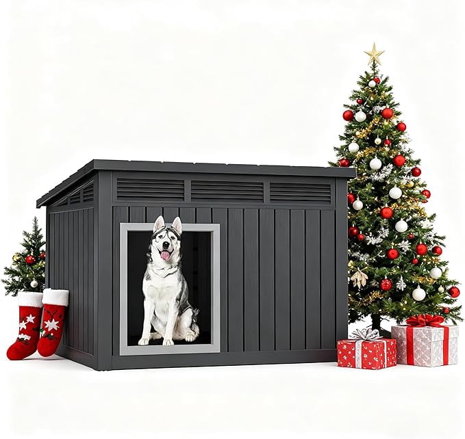 YOSADIER Large Dog House for Indoor & Outdoor - Weatherproof & Removable Roof, Fits Small to Large Dogs-Black (42.8" L x 33" W x 31.5" H)