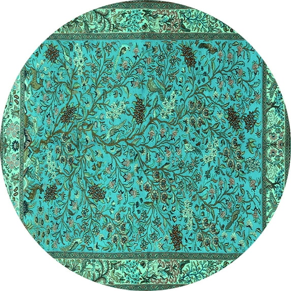 Ahgly Company Machine Washable Indoor Round Animal Turquoise Blue Traditional Area Rugs, 7' Round