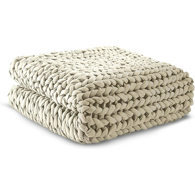 Jumbo Size Knit Weighted Blanket - King Sized Relaxation and Restful Sleep, Cozy Comfort (Ivory, 17.8 Lbs, 80 Inches x 80 Inches)