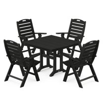 POLYWOOD Nautical Highback 5-Piece Farmhouse Trestle Dining Set in Black
