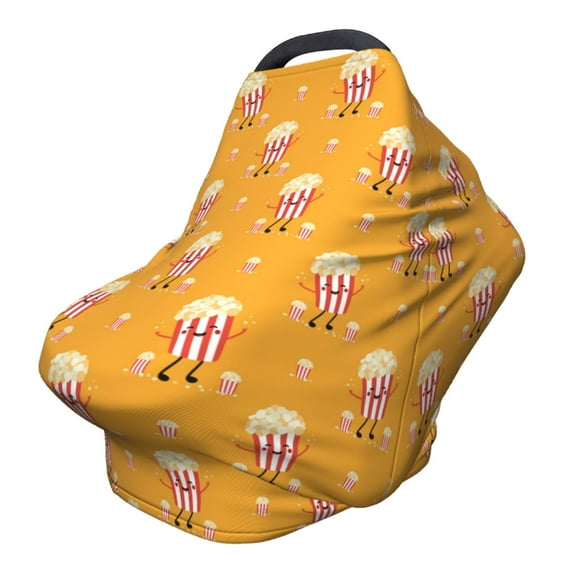 Fotbe Cute Popcorn Pattern Car Seat Covers for Babies, Nursing Breastfeeding Cover Infant Carseat Canopy, Soft Stretchy Carrier Cover