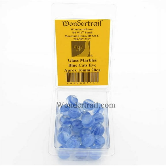 Blue Cats Eye 16mm Glass Marbles Pack of 20 Wondertrail