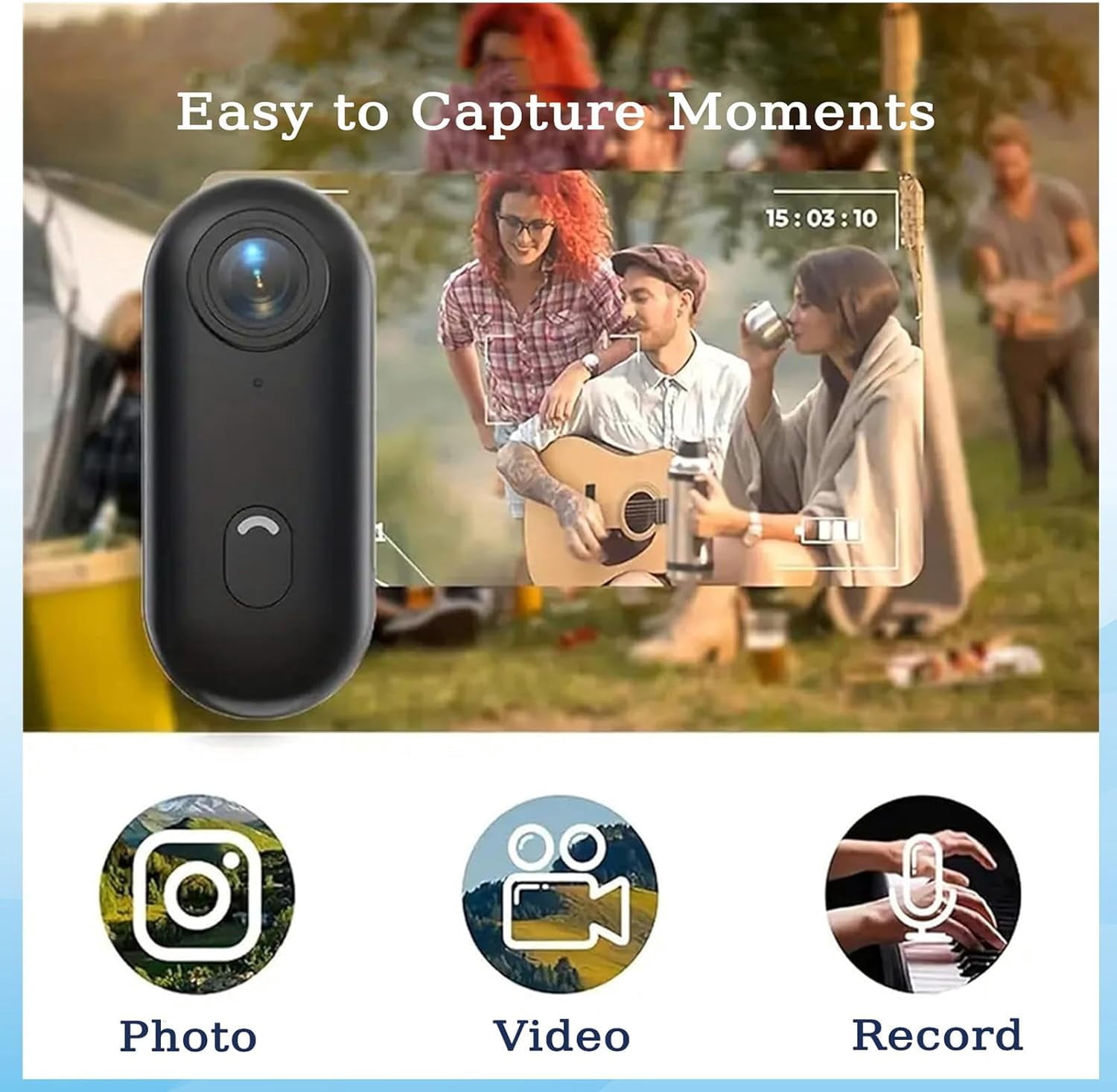 Tapcam Sports Camera, The Tap Cam POV Camera, Hd 1080p/4k Mini Wearable Adventure Action Body Cam, Hands-Free and Long-Lasting with Audio & Video, for Vlogging, Diving, Cycling (Black, 108OP-luxury)