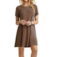 thumbnail image 1 of Nouvelle Robe Midi Manches Courtes Col Rond Femmes Décontracté Simple T-Shirt Robe en Vrac, 1 of 4