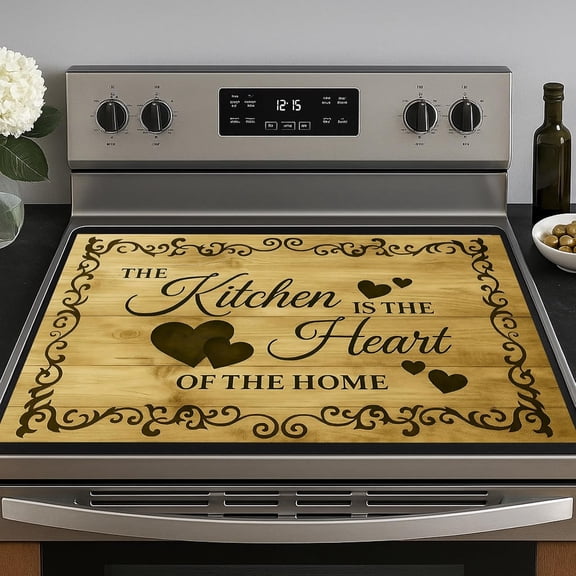 Stove Top Covers for Electric Stove, Heat-resistant glass stove cover, Multi-functional stove/counter/washing machine protector 28.3 x 20.5 inches Kitchen Decor (Kitchen Theme 5)