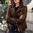 thumbnail image 1 of Abrigo liso de otoño para mujer, prendas de vestir de piel sintética, traje con cremallera, chaqueta corta fina a la moda para primavera y otoño para mujer, 1 of 5