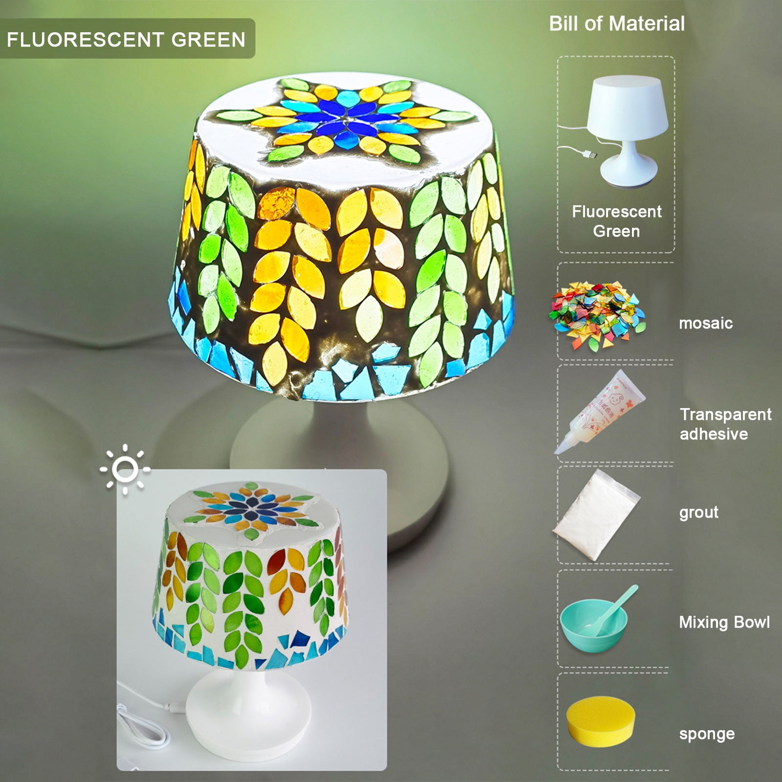 Fankiway DIY Mosaic Night Light Kit, Make Your Own Mosaic Night Light Kit, DIY Stained Glass Set, Crafts Kit for Teens Adults, Nightlight DIY Valentines Day Birthday Gift