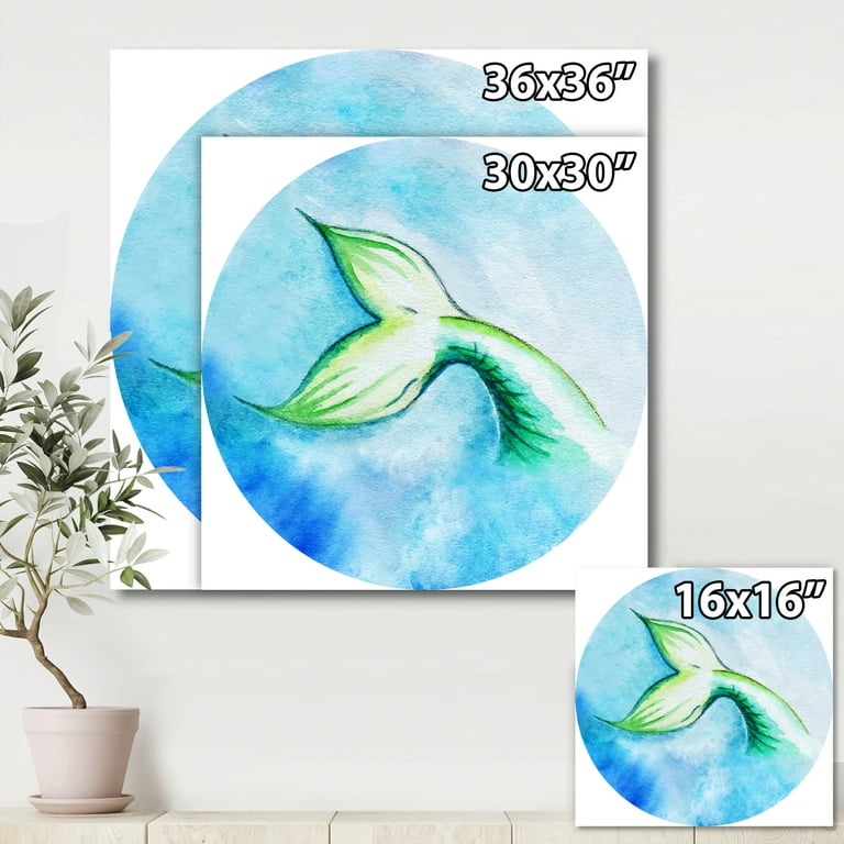 Mermaid Green Fish Tail 36 in x 36 in Painting Canvas Art Print, by Designart, Size: 36 x 36