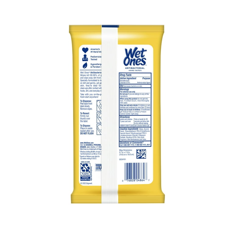 Wet Ones Antibacterial Hand Wipes Travel Pack, 20 Count (Pack of 10)