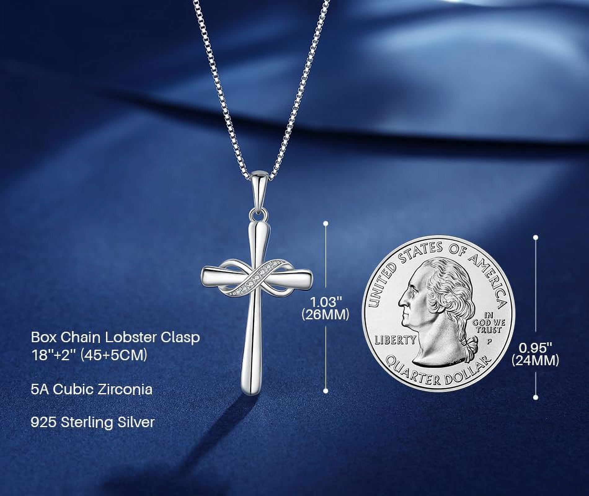 Infinity Cross Necklace for Women 925 Sterling Silver Danity Cross Pendant Necklace Christian Jewelry Baptism Gift 18''+2'' Chain