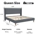 thumbnail image 3 of Frostbloom Queen Size Platform Bed Frame, Linen Upholstered Wingback Headboard, Dark Gray, 3 of 7
