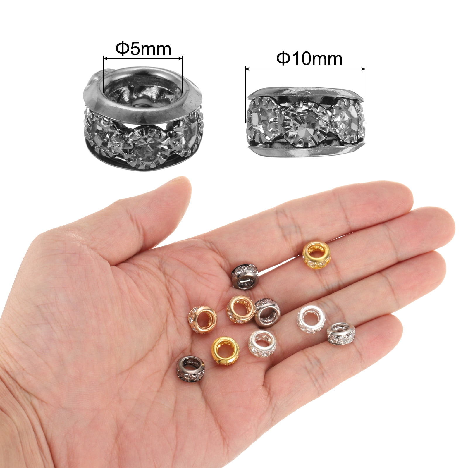 Unique Bargains Large Hole Rhinestone Beads for DIY Jewelry Making Black 10mm