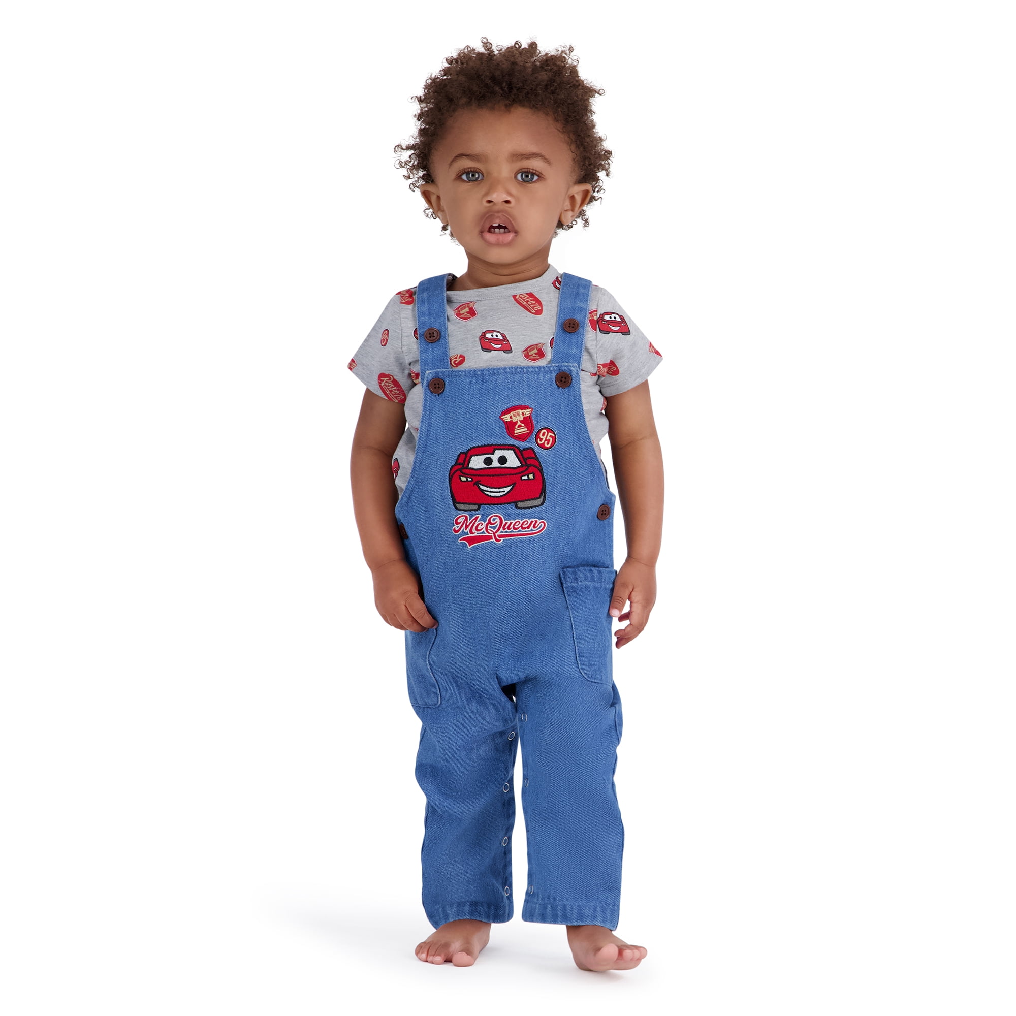 Cars Baby Boy 2 Piece Denim Overall Set, Sizes 0-24 Months