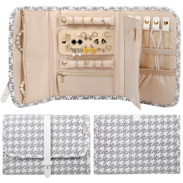 Organizador de joyas Voova, bolsa de viaje plegable, gris y blanco