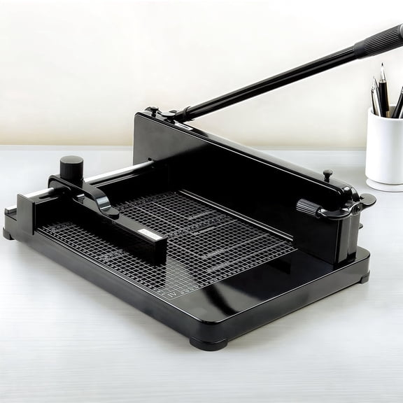 12" Heavy Duty Guillotine Paper Cutter, 400 Sheet Capacity Paper Cutter for A4 Paper, Steel Construction Stack Paper Trimmer for Office, Picture Shop and Home, Black