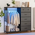 thumbnail image 1 of Dresser with Hanging Rack, Reversible 6 Drawers Dresser with Led Lights & Charging Station, Fabric Closet Dressers & Chest of Drawers with Clothes Rack for Girls, 1 of 7