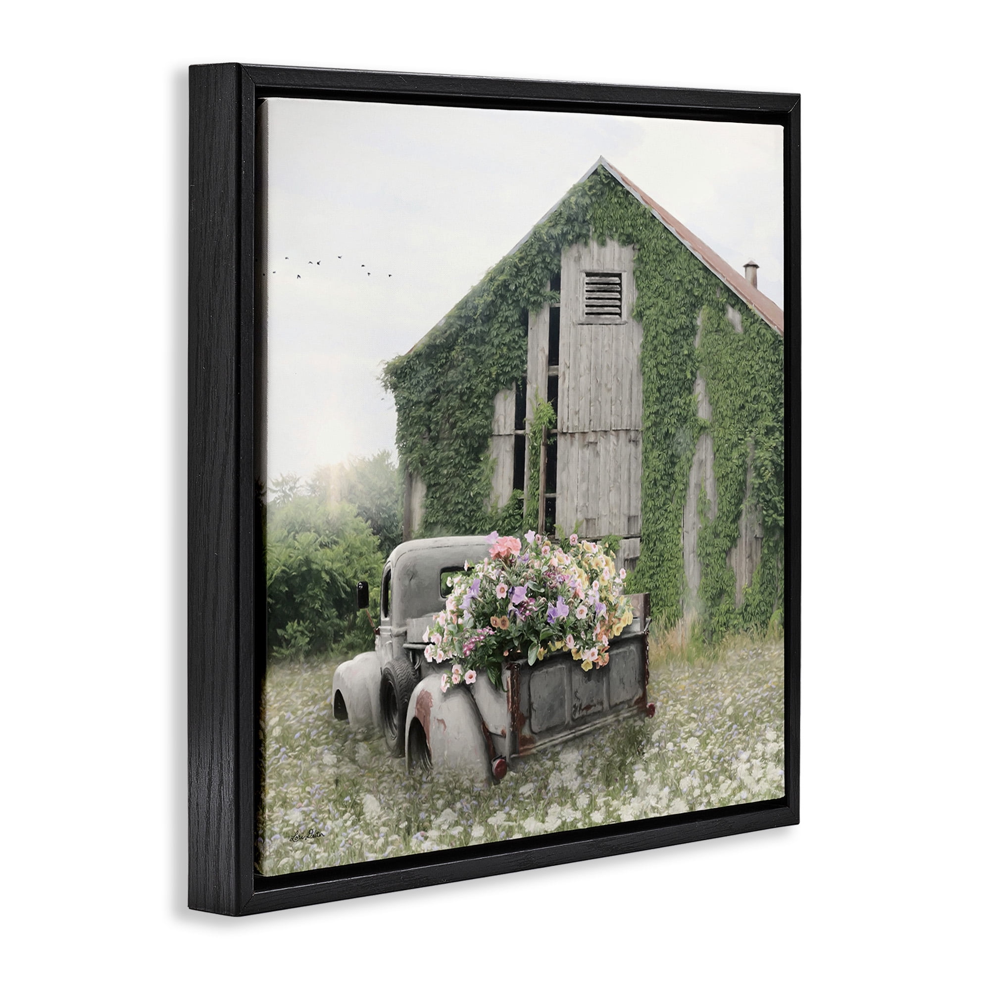 Stupell Industries Magical Farmhouse Barn with Vines Landscape Photography Black Floater Framed Canvas Art Print Wall Art, 25 x 25