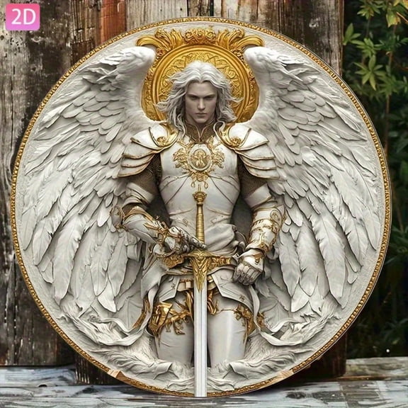 HELLOYOUNG St. Michael Archangel Metal Wall Art, Vintage Aluminum Sign for Home Garden Pub Decor, 7.87x7.87 Inch, Rustic Religious Tin Poster