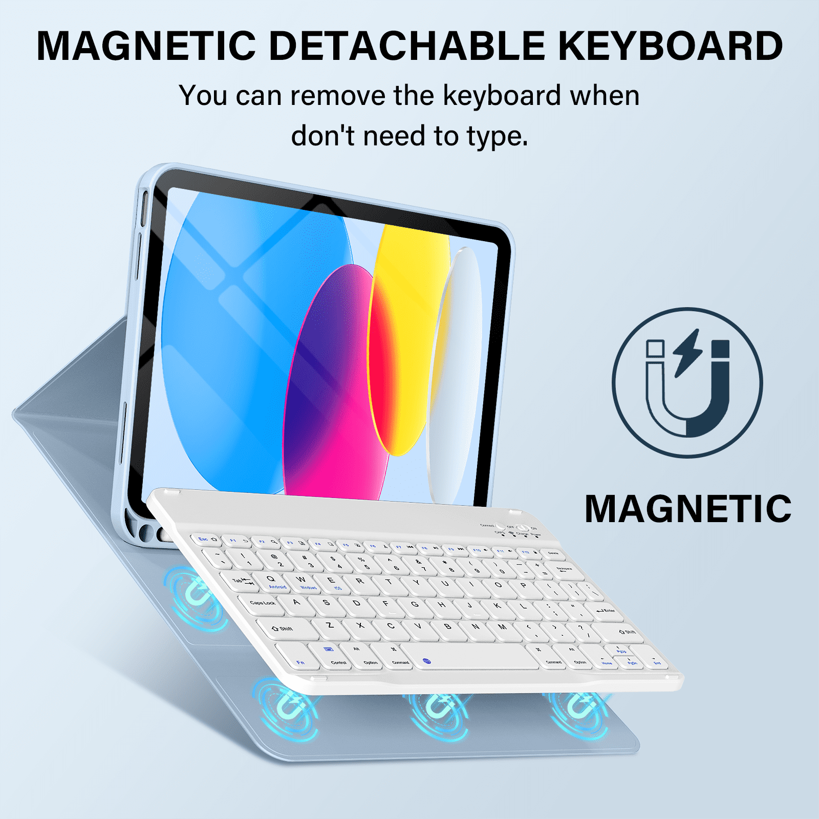 Kenke iPad (A16) 11th Generation 11 inch 2025 Keyboard Case,Case for iPad 10th Generation 10.9 inch 2022 Bluetooth Detachable -with Pencil Holder - Flip Stand Case - Keyboard Case, Light Blue