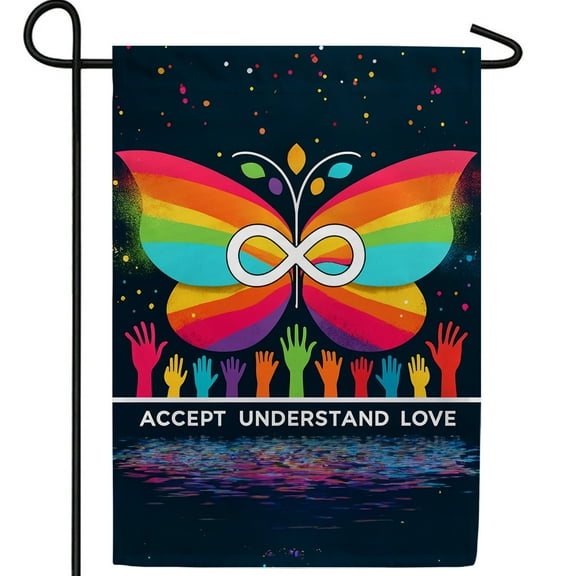 America Forever Accept Understand Love Butterfly Rainbow Garden Flag, 12.5x18 inch Double Sided, Progress Pride LGBTQ Acceptance Support Gay Lesbian Rainbow Flags Banner for Outdoor Home Decor