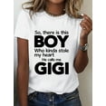 thumbnail image 1 of "T-Shirt Décontracté Sportif pour Femmes - Imprimé de Lettres Bicolores Vintage Américain, 100 % Coton, Col Ras du Cou, Manche Courte, Confort Toutes Saisons, Extensibilité Moyenne - Tee Graphique « GIGI » Voleuse de Cœur Fête des Pères, Mo, 1 of 5