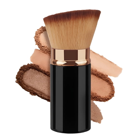 RAGUPEL Retractable Kabuki Brush, Travel Foundation Makeup Brush, Portable with Cover for Foundation Liquid Powder Blush Bronzer Buffing Cream (Black)