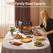 Toaster Oven Air Fryer Combo, 1300W 5 in 1 Convection Oven Countertop, Air Fry, Toast, Bake, Roast and Warm Options, 15QT Capacity, Easy to Clean
