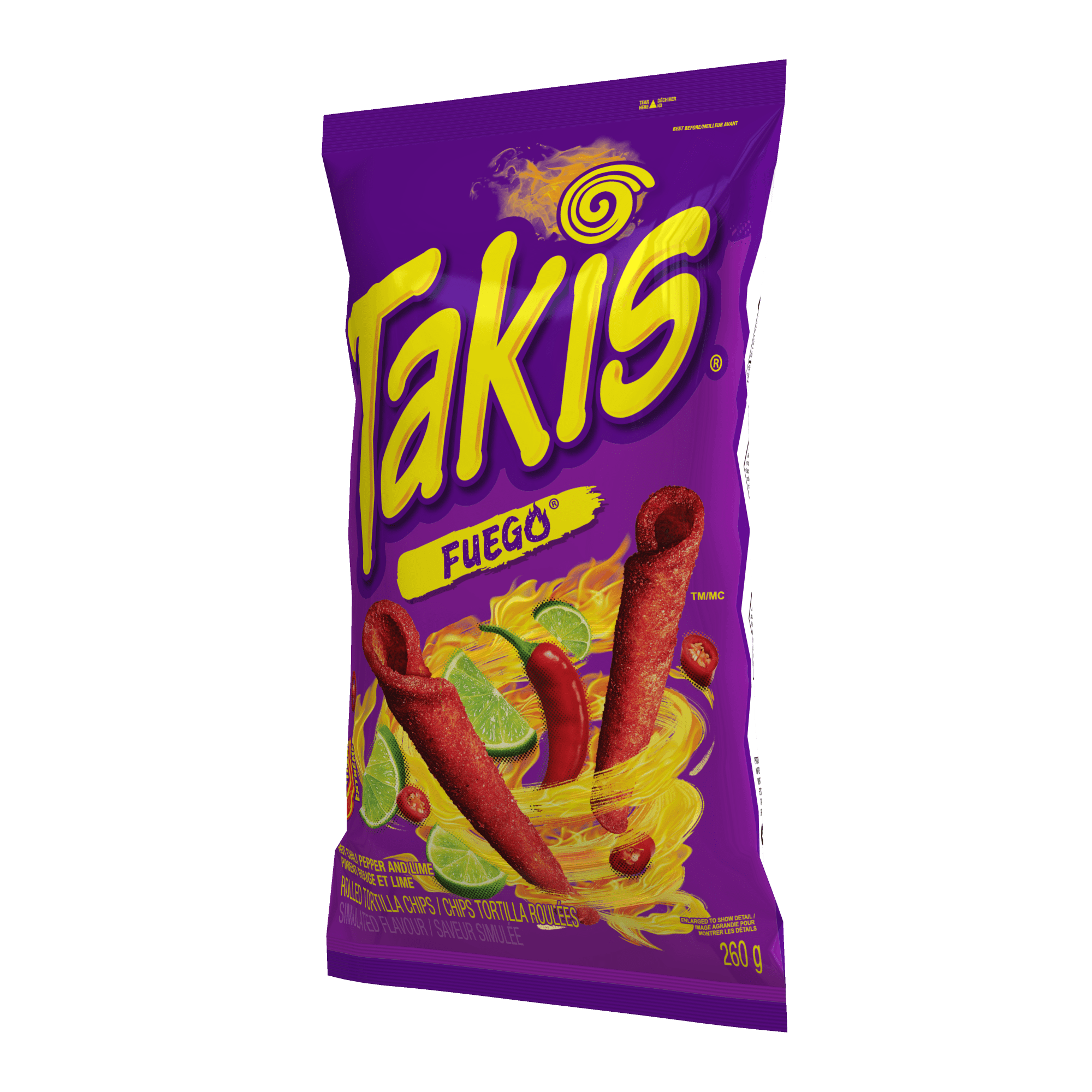 Takis® Fuego Spicy Chili Pepper and Lime Rolled Tortilla Chips, 260g, Takis® Fuego, 260 g