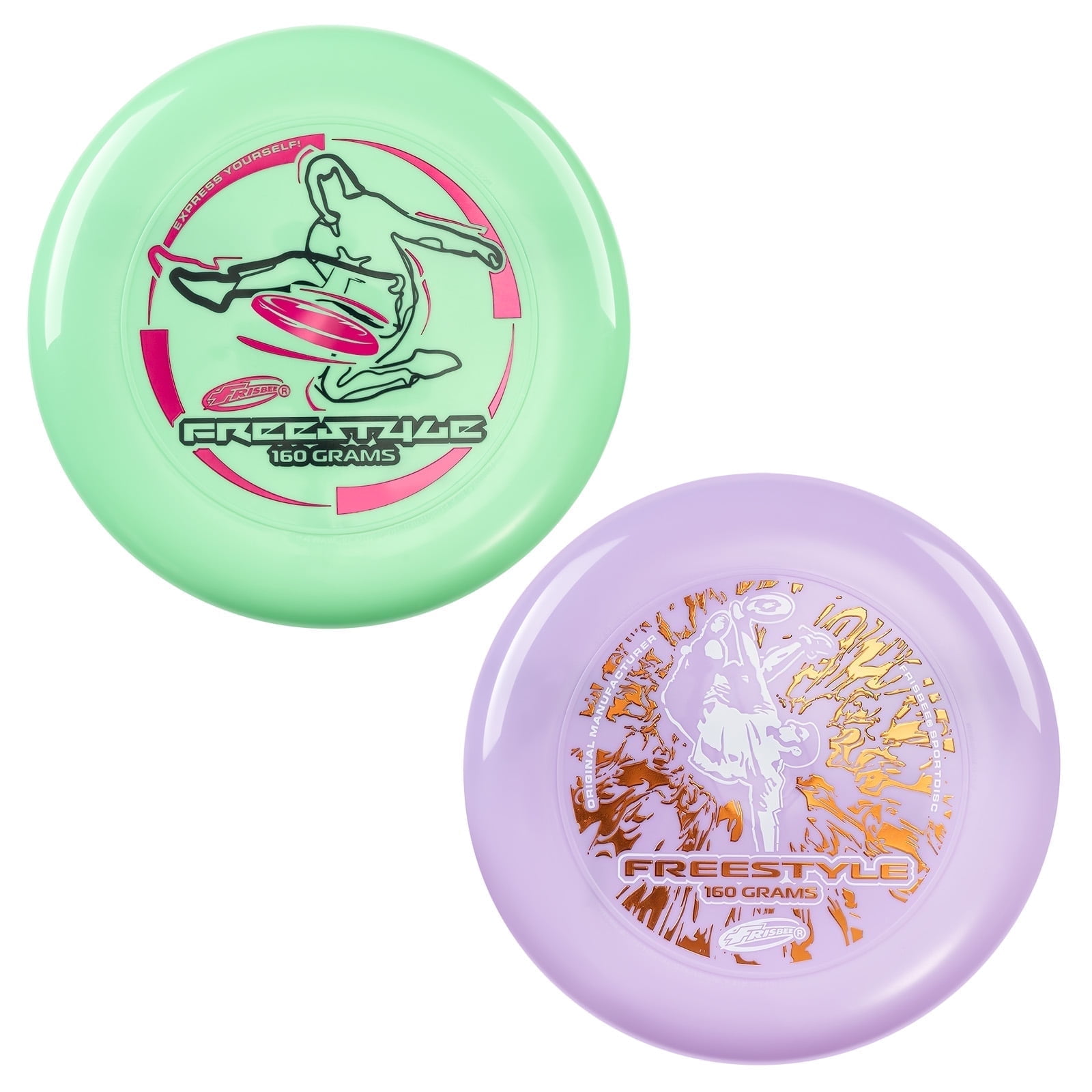 Wham-O Frisbee Freestyle Disc 160g, 10.5 Inch, Durable and Flexible PE for Outdoor Beach, Family Fun -2 Pack