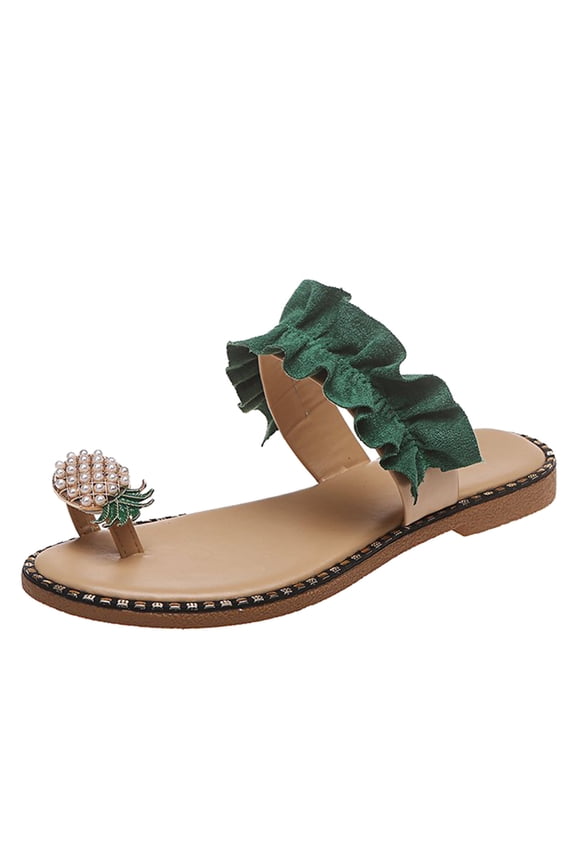 women's ladies fashion casual ring toe pineapple flat slippers slides shoes women's slipper a