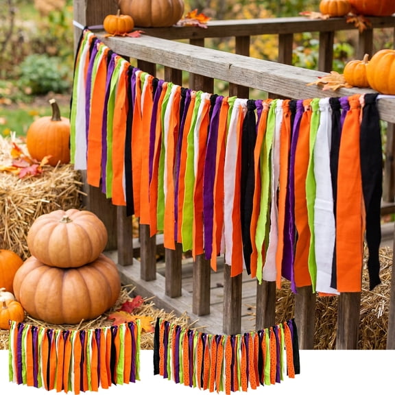 PSVFUJZ Multicolor Ribbon Garland , Fabric Banner Hanging Decor, DIY Assembled Fall Tassel Streamer for Halloween Thanksgiving Autumn Fireplace Porch Home Party Decoration(Multicolor1)