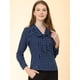 thumbnail image 2 of Blusa elegante de la camisa del trabajo de la manga larga del soplo de la tela escocesa del cuello de la pajarita de las mujeres Azul XL, 2 of 6