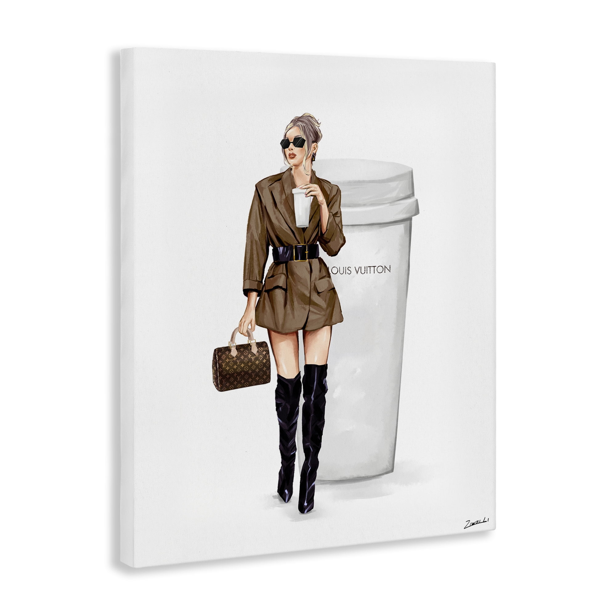 Stupell Industries Chic Fashion & Coffee Cup People Painting Wrapped Canvas Art Print Wall Art, 16 x 20