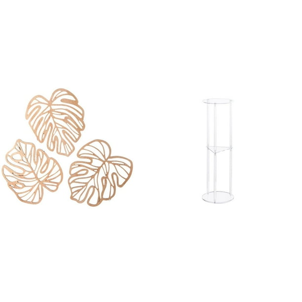 Decoración De Pared Creativa Con Hojas De Palma De Madera Y Mesa Auxiliar De Acrílico Transparente Para Dormitorios, Baños, Oficinas Y Balcones Inspirados En La Jungla Tropical.