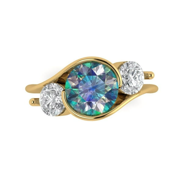 Three-Stone Engagement Ring for Women - 3.5ct Blue Moissanite in 18K Yellow Gold Promise Ring