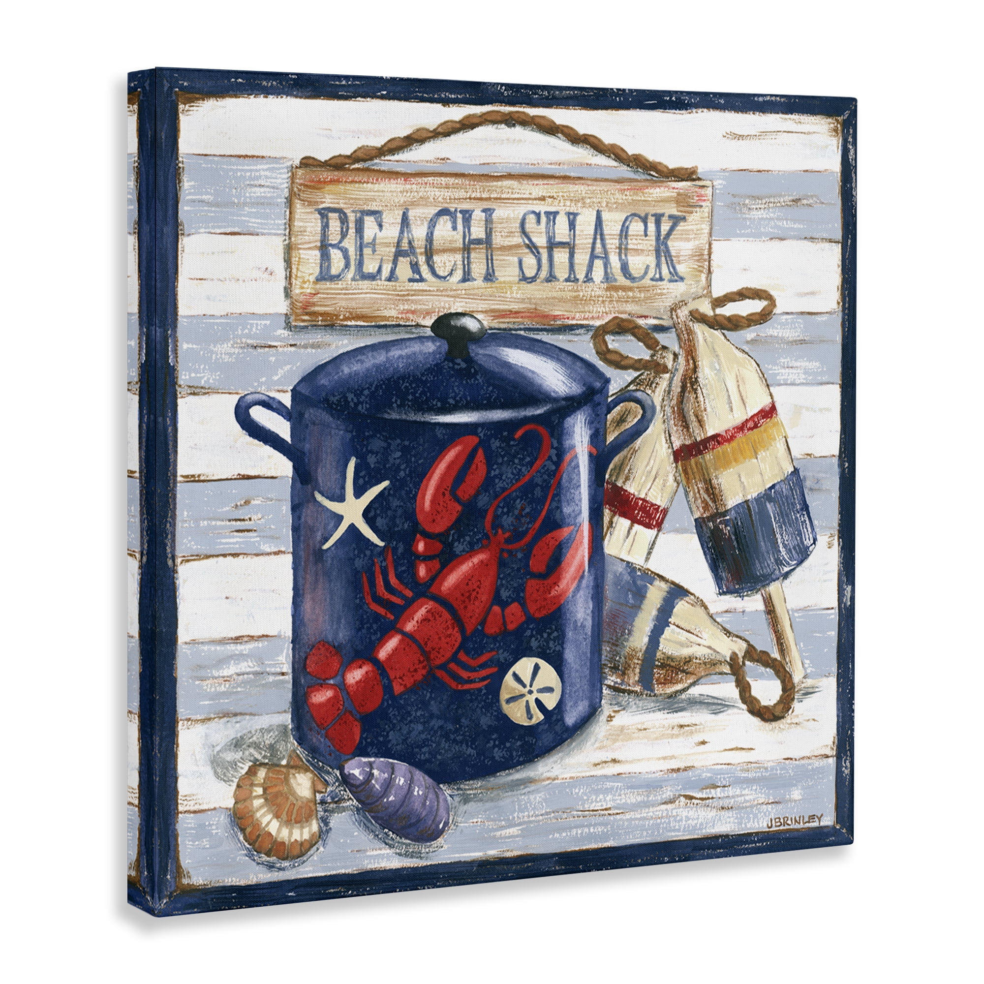 Stupell Industries Beach Shack on Stripes Nautical & Beach Painting Wrapped Canvas Art Print Wall Art, 30 x 30