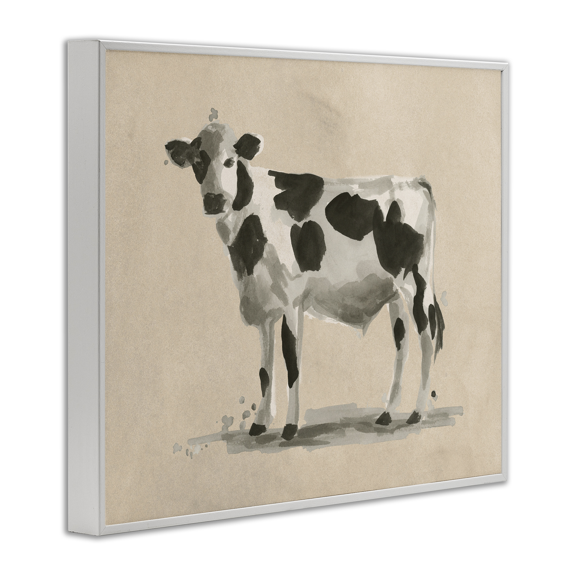 Stupell Industries Minimal Cow Painting Animals & Insects Painting White Framed Art Print Wall Art, 20 x 16