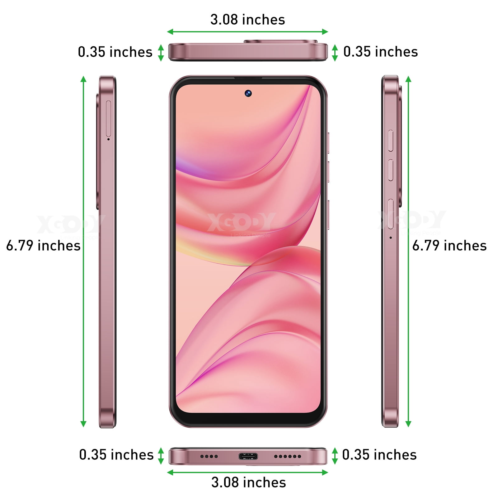 XGODY Mate 60 Unlocked Cell Phone,5280mAh 128GB Android Phone, 6.79" Incell Screen Smartphones, Mobile Phone,Pink