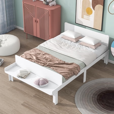 Holaki Full Bed with Footboard Bench,White