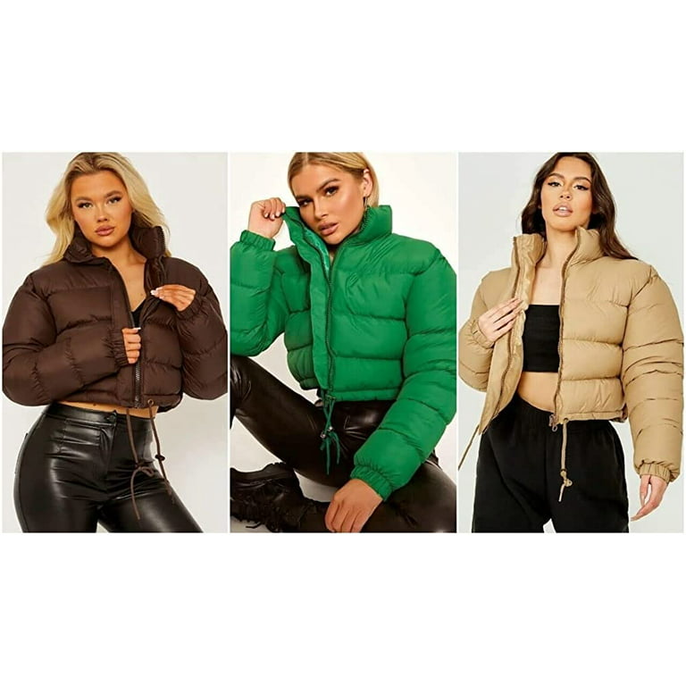 CoCopeaunts Women's Puffer Jacket Fashion Down Jacket Winter Warm Zip Stand  Collar Womens Casual Padded Short Bubble Coat Down Jacket 