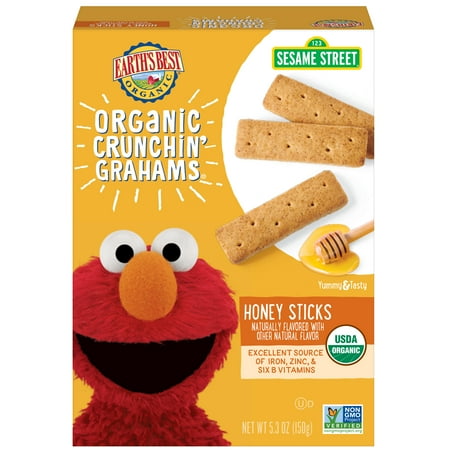 Earth's Best Organic Crunchin' Grahams Honey Sticks Baby Snacks Sesame Street - 5.3oz