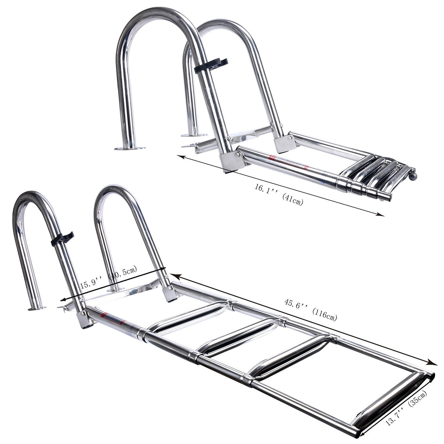 Rear Entry Ladder w// Wide 4 Steps Folding Rear Entry Pontoon Boat Ladder