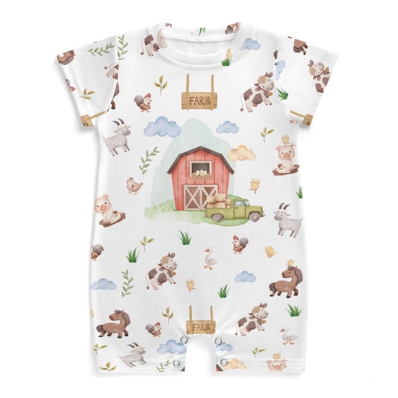 Watercolor Farm Animals Life Newborn Infant Baby Romper Shirts Boy Girl Cow Goat Horse Hens Rooster Duck Pig Onesie Bodysuit