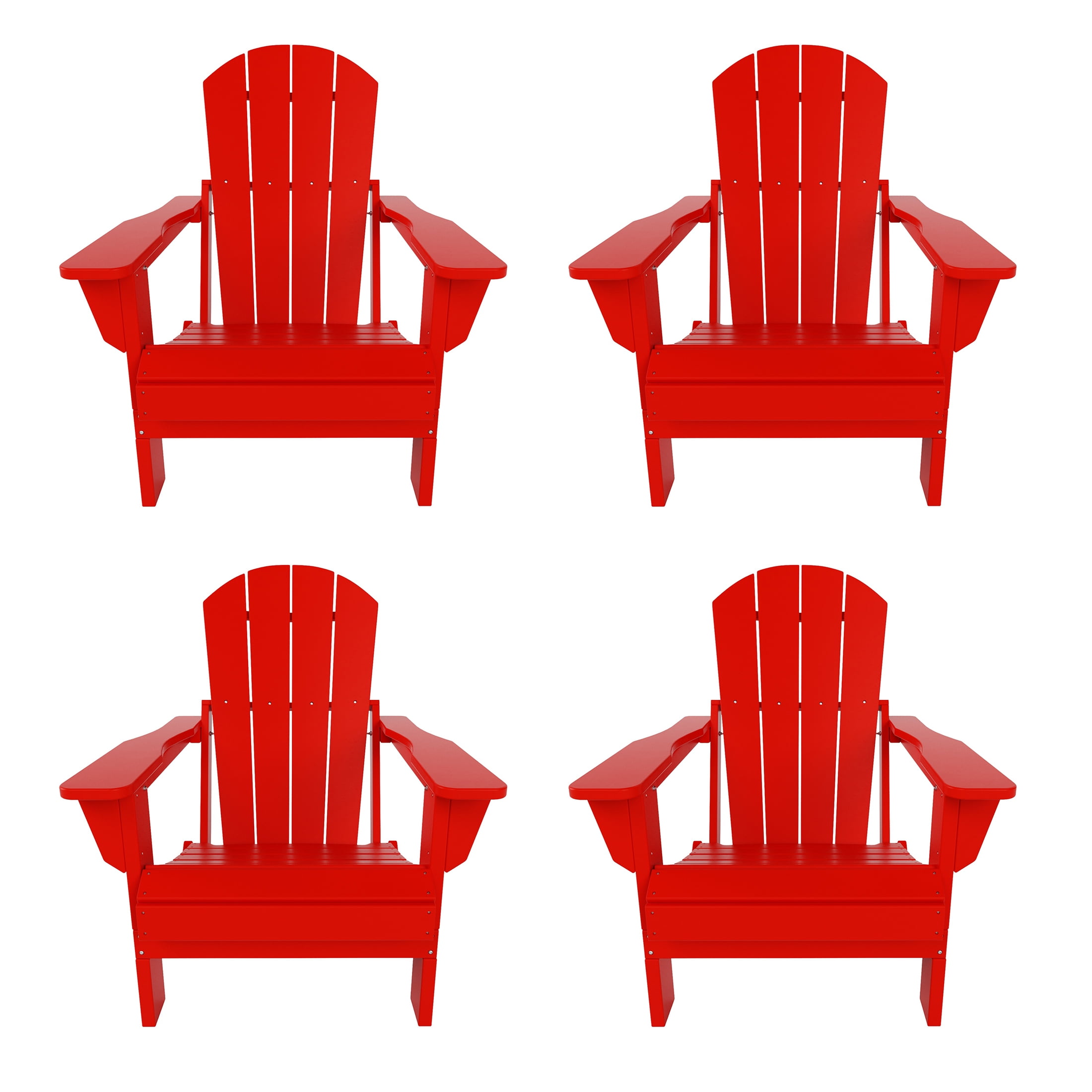 Costaelm Paradise Classic Adirondack Folding Adjustable Chair Outdoor Patio, HDPE, Weather Resistant, (Set of 4), Red