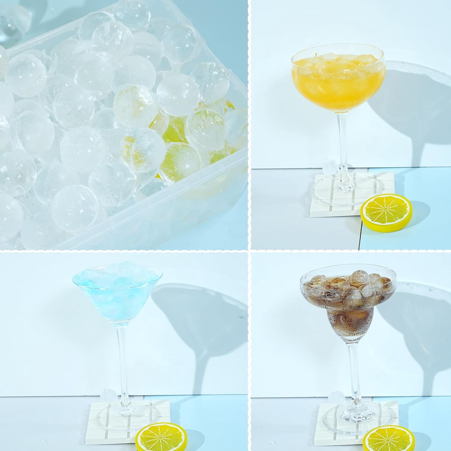 Round Ice Cube Tray with Lid & Bin Ice Ball Maker Mold for Freezer with Container Mini Circle Ice Cube Tray Making 66PCS Sphere Chilling Cocktail Whiskey Tea Coffee (2 Trays 1 Ice Bucket & Scoop)