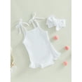 thumbnail image 3 of Fortune Infant Girls Ribbed Romper Solid Color Sleeveless Tie-Up Ruffles Bodysuits, 3 of 6
