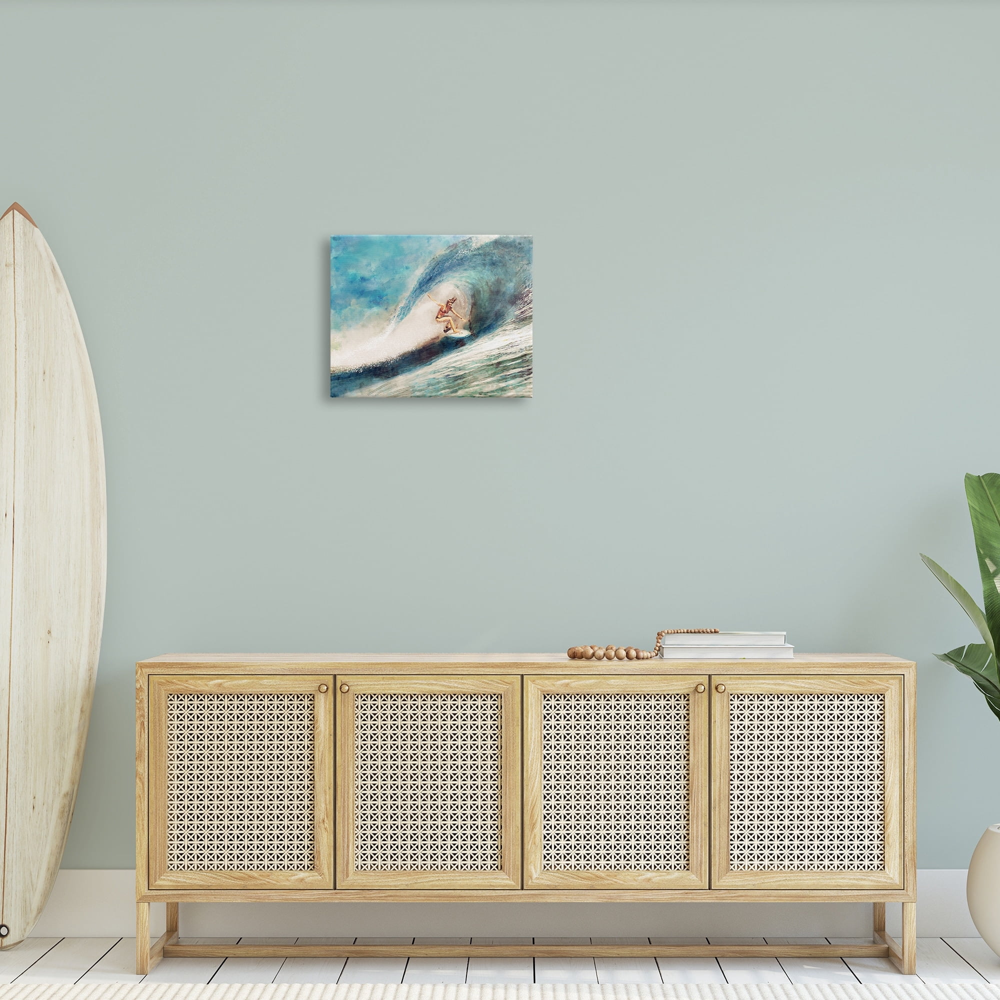 Stupell Industries Female Surfer Riding Barrel Wave Tropical Blue Waters, 30 x 24,Design by Ziwei Li