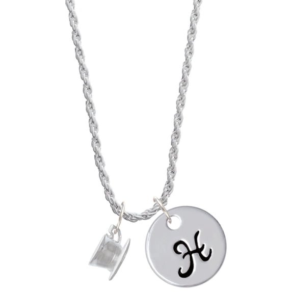 Delight Jewelry Silvertone Tea Cup Silvertone Script Initial Disc - H - Charm Necklace, 20"+3"